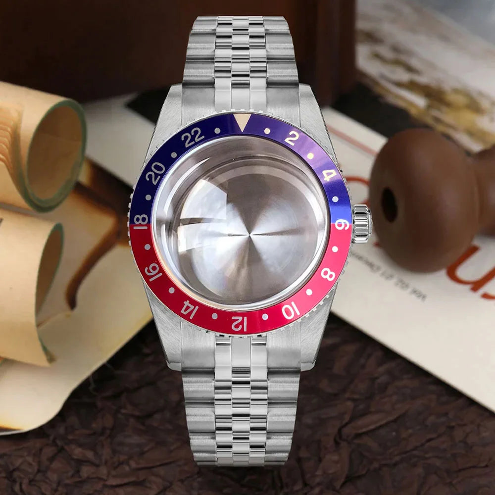 38mm Diver Watch Case GMT Case Stainless Steel Brushed 200M  Fit NH34 GMT NH35 Domed Sapphire Glass Alloy Insert 120 Click Bezel