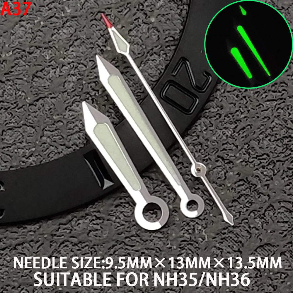 wide Watch Hands for NH35 Green Luminous Gold Silver Edge Watch Accessories with Diamond/Sword/Cross Second Hand for NH35/NH36/4R/7S Movement