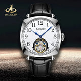 41mm AESOP 7068 Flying Tourbillon Mechanical Skeleton Movement Watch Sapphire Luxury Square Dress