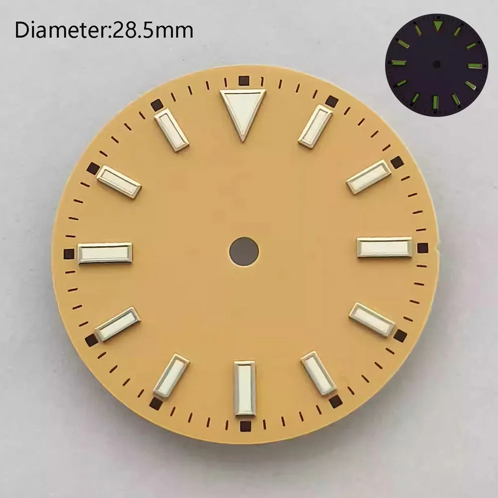 28.5mm NH35 double bar watch dial luminous grass green red dark blue yellow dial for NH35 automatic movement watch accessories can customize logo