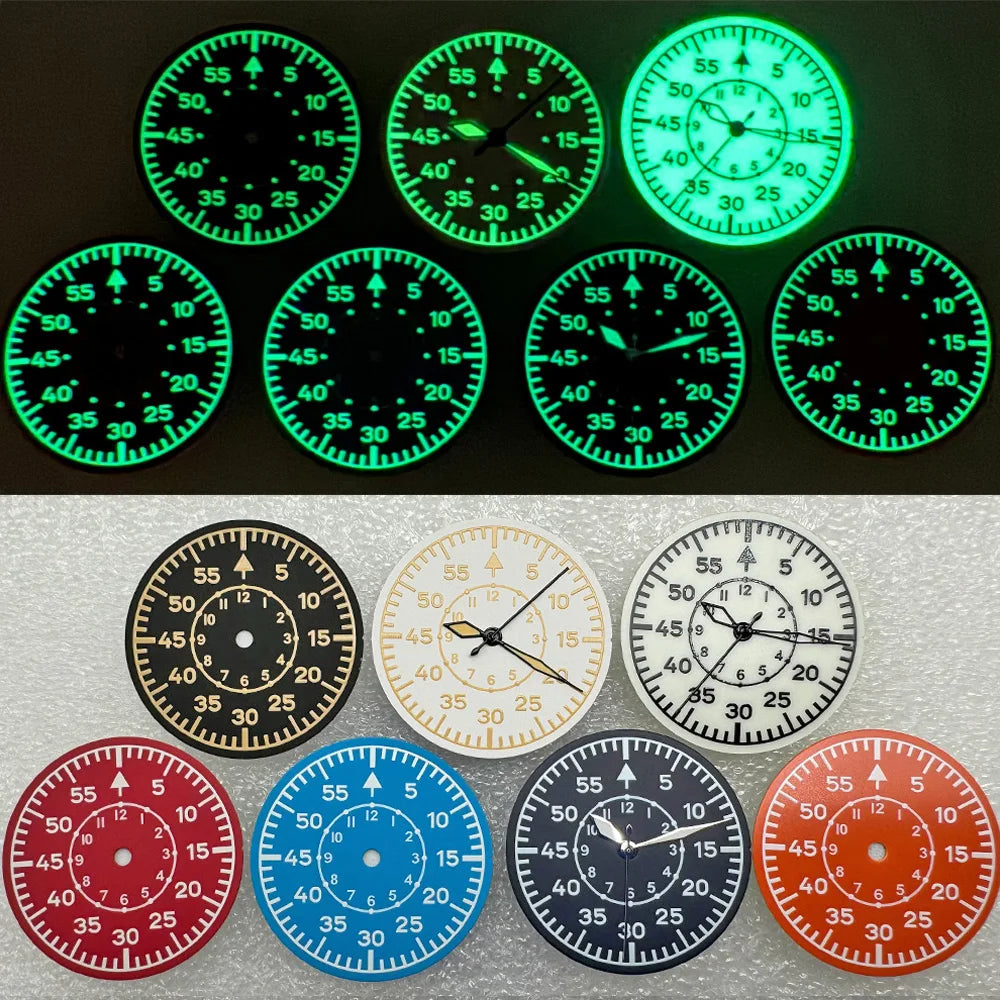 28.5mm pilot Dial Green Luminescence Suitable for NH35/NH36 Movement Installation, Pilot Mechanical Watch Modification Accessories