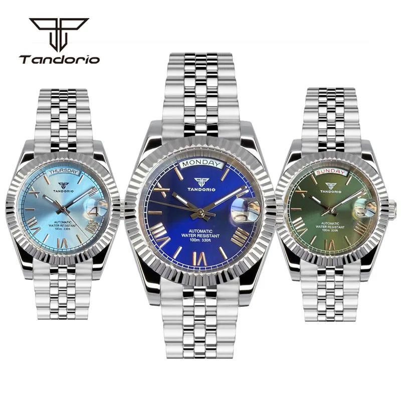 Tandorio Day Date Watch TD139 Seiko NH36 39mm / 36mm Sunburst Sapphire 10Bar