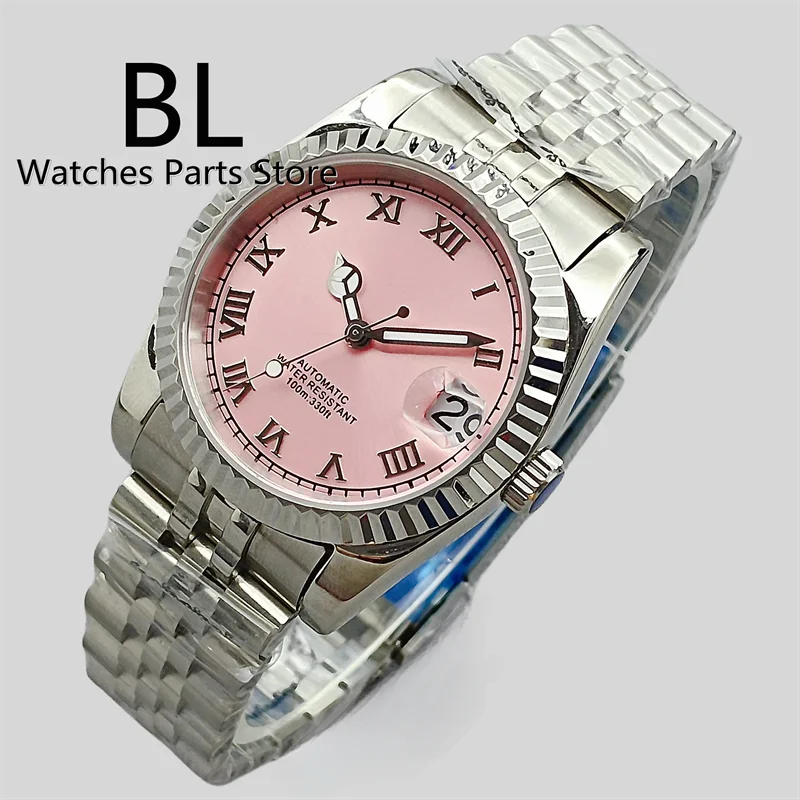 DateJust Dress Watch BLIGER BL001 36mm39mmPink Dial NH35A Automatic 904 Stainless Steel Fluted Bezel Sapphire Diamond Roman Marks