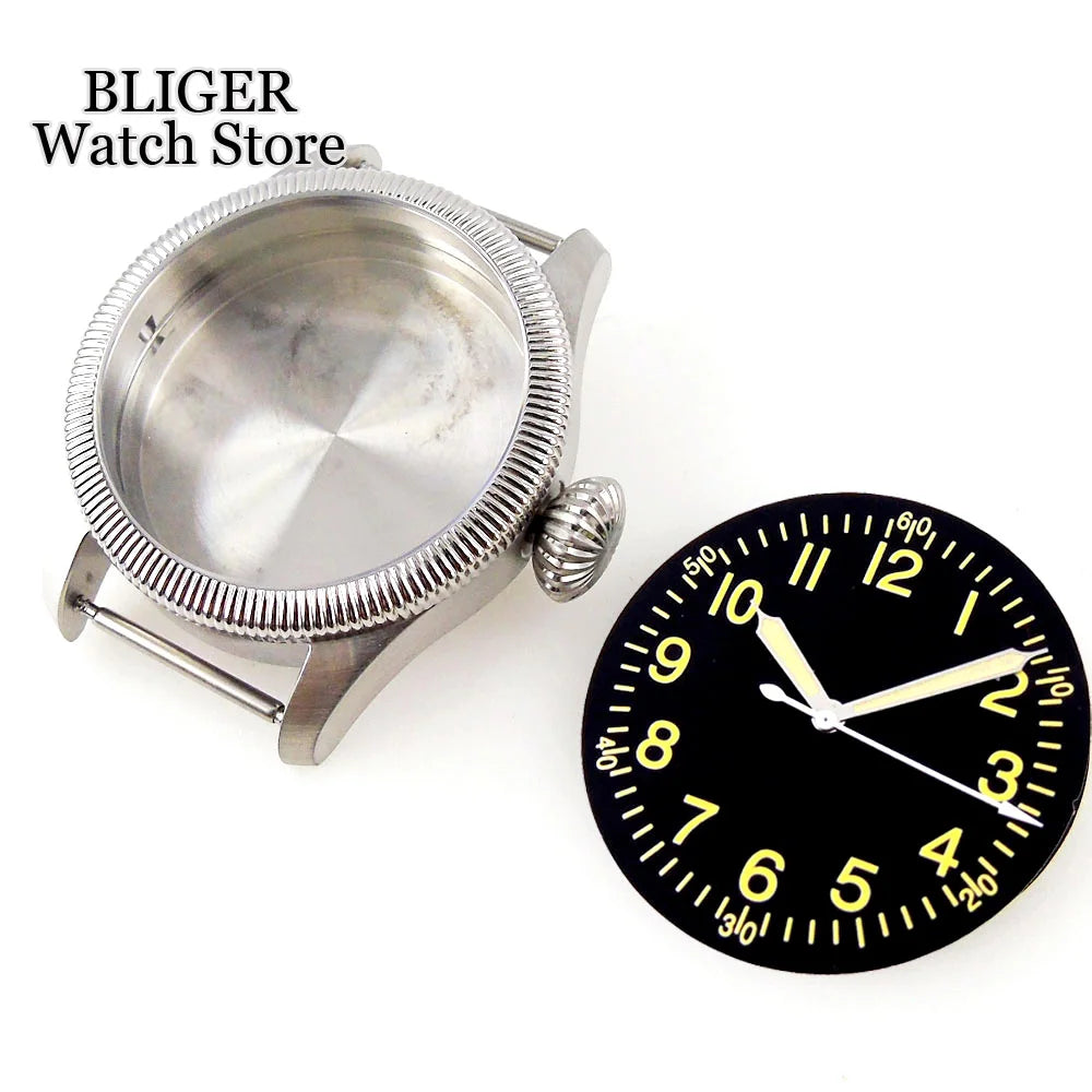 39mm vintage pilot Case 33.5mm Dial Sapphire Glass For NH35 NH35A 2824 PT5000 Waterproof Watch Case Screw Crown