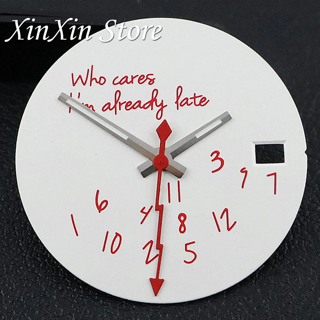 Black NH35 28.5mm Watch Dial Who Cares  With Lightning Second Hands For NH35 4R35 Movement Who Cares Lt's Already Late Replace Watch Dial