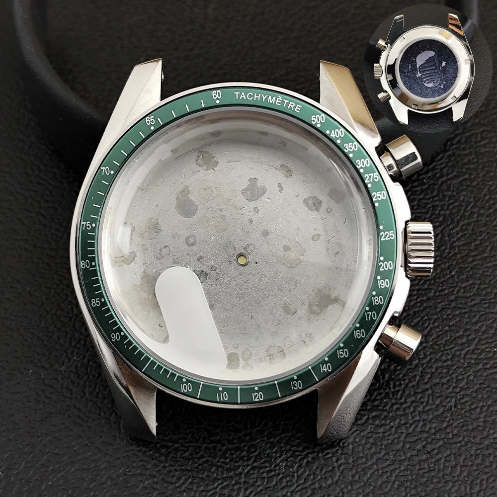 40mm Speedmaster Watch Case Stainless Steel  For VK63 VK64 Chronograph Quartz Movement Mineral Moon Foorprint Sterile Caseback
