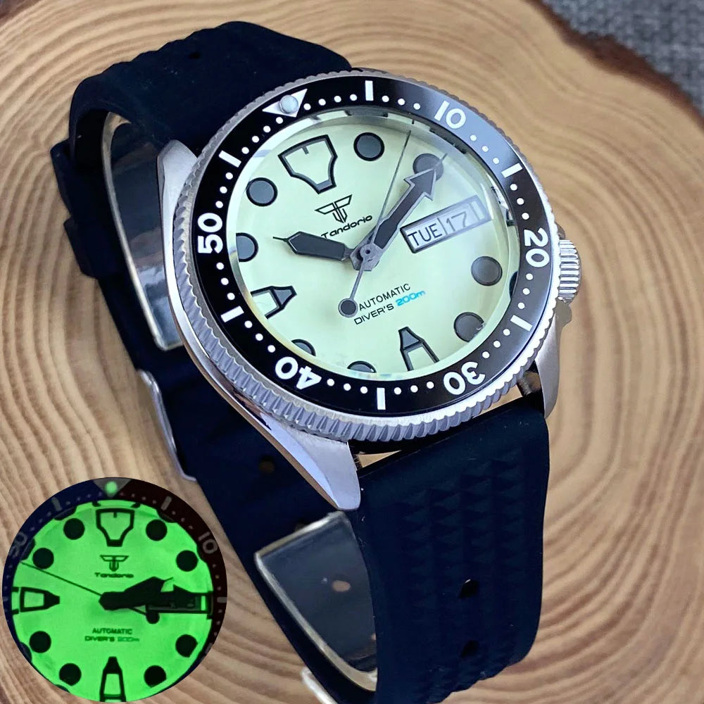 Tandorio 37mm SKX Diver Watch NH36 Full Green Luminous 20bar T242