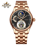 Flying Tourbillon  Automatic Watch AESOP 7117  Skeleton Moon Phase 42mm Sapphire 5ATM
