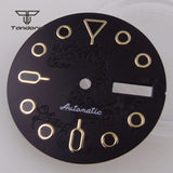 NH36 Watch Dial 29mm Day Date Black Dragon Pattern+ Shark Hands Set for Skx Mod Parts
