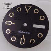 NH36 Watch Dial 29mm Day Date Black Dragon Pattern+ Shark Hands Set for Skx Mod Parts