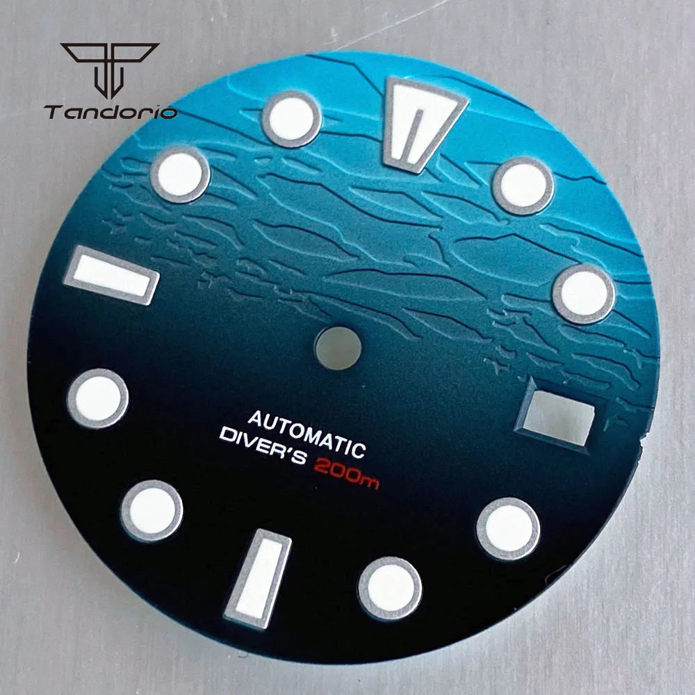 29mm Blue Ocean Matte Texture Watch Dial Gradient Color Fit NH35  Date Window Hands Set Green Lume Wristwatch Face Accessories