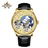 Double Flying Tourbillon Watch World Map AESOP 7116 42mm Skeleton Luxury Waterproof Wristwatches Sapphire