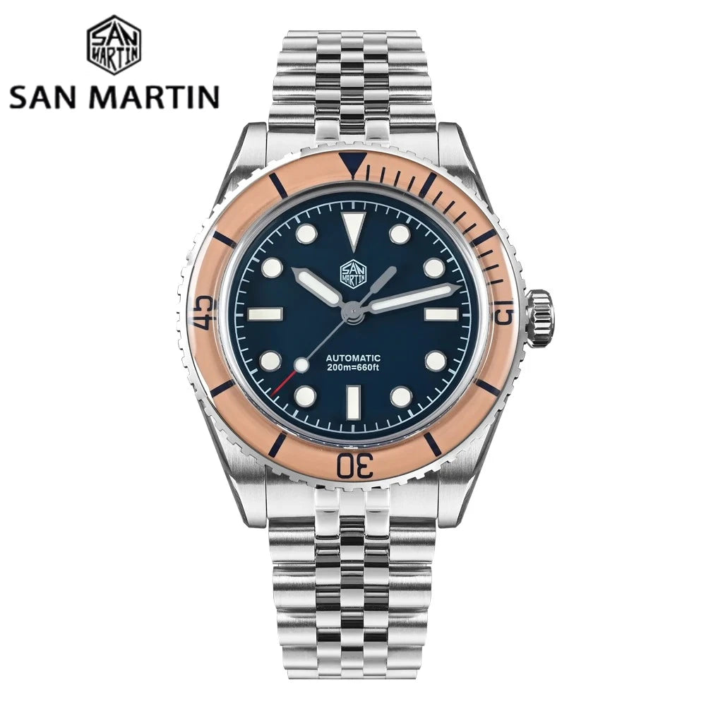 San Martin Diver SN0133 40mm NH35 Automatic AR Sapphire Bezel J-type Bracelet Waterproof 200m Swiss Lume