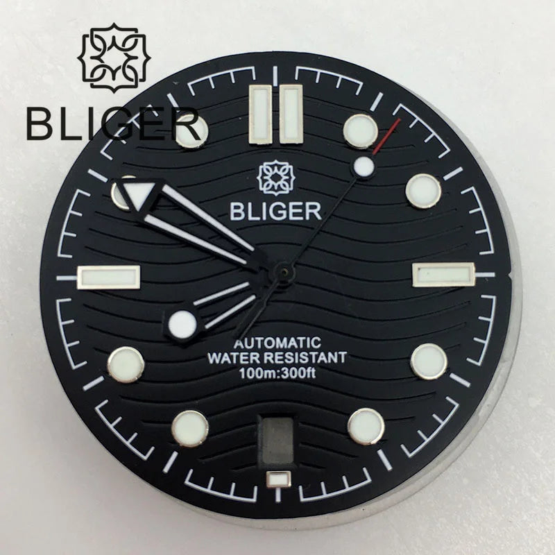 31mm seamaster Wave Watch Dial Hand Set 6 O'clock Date Window Black White Blue Green Fit NH35 Movement Luminus