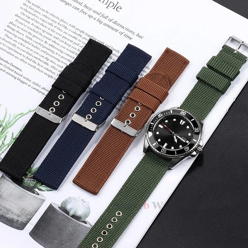 Nylon Canvas Watch Band 16mm 18mm 20mm 22mm Woven Soft Belt Universal Bracelet for Men Women Sport Quick Release Wrist Band