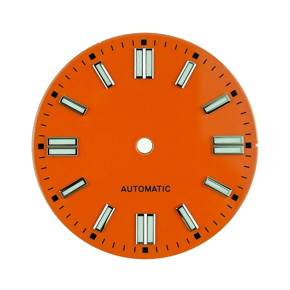 Double bar 28.5mm Watch Dials for NH35A NH38 Movement No Date with BGW9 Lume NH35 Dial Green Orange Blue PzpNqzZr