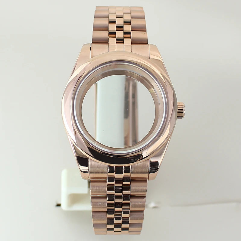 Two Tone Round Edge Watch Case 39mm 36mm Sapphire Crystal Glass For Seiko NH35 NH36 NH38 NH34 Miyota 8215 Movement Presidential Bracelet