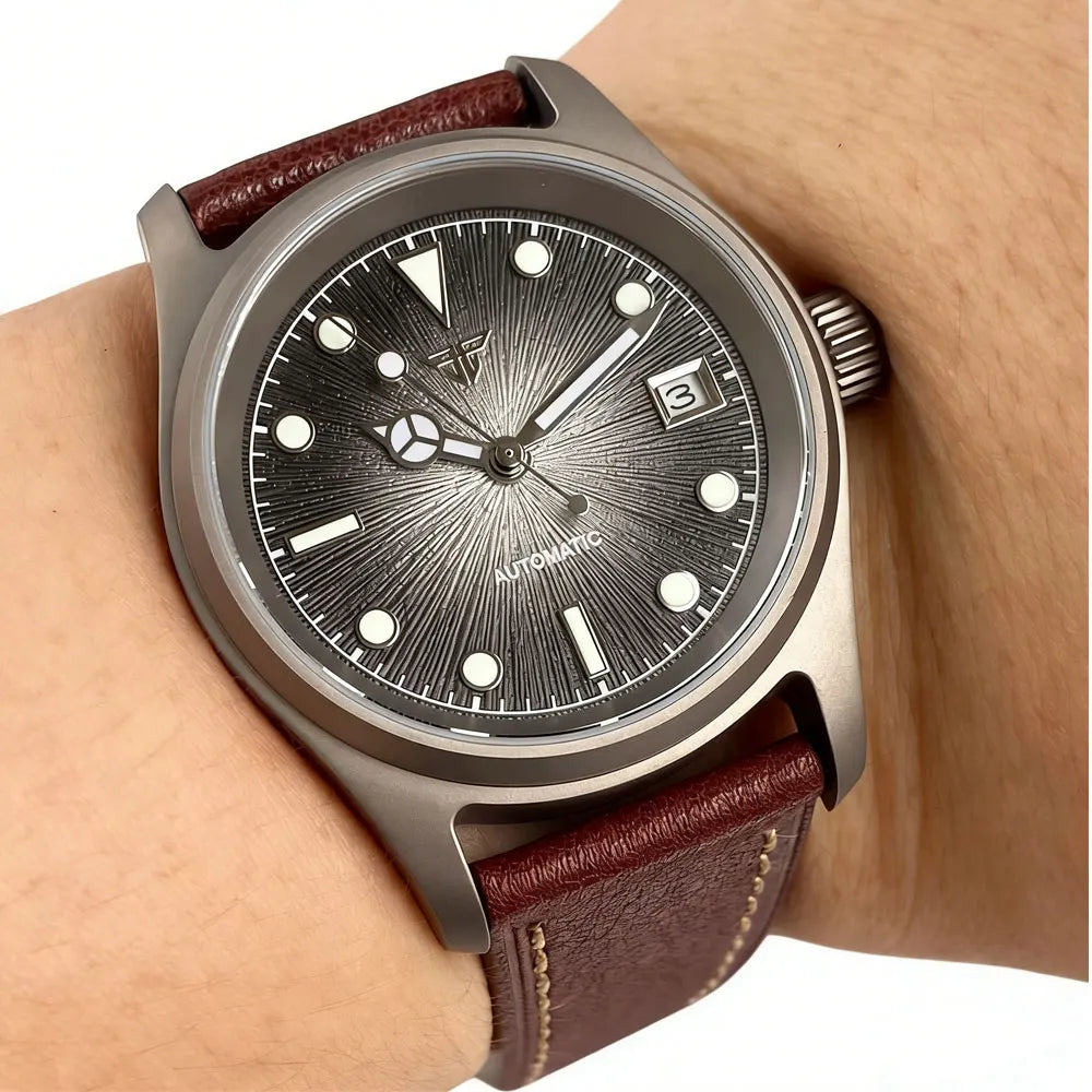 36mm Titanium Pilot Watch Tandorio TD140T Texture Dial Miyota 8215