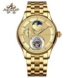 Flying Tourbillon  Automatic Watch AESOP 7117  Skeleton Moon Phase 42mm Sapphire 5ATM