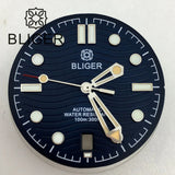 31mm seamaster Wave Watch Dial Hand Set 6 O'clock Date Window Black White Blue Green Fit NH35 Movement Luminus