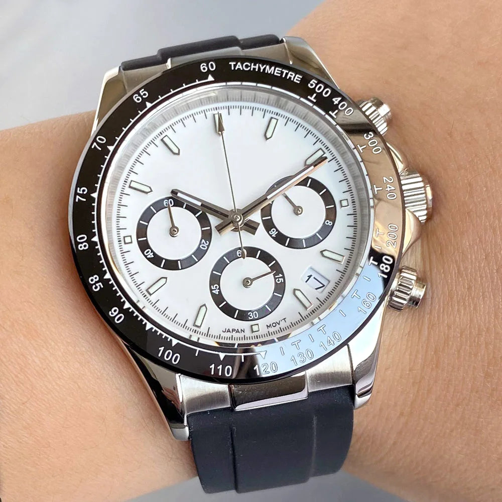 Tandorio Daytona TD401 Chronograph Watch Sapphire Tachymeter Japan VK63 Quartz 39MM 5Bar