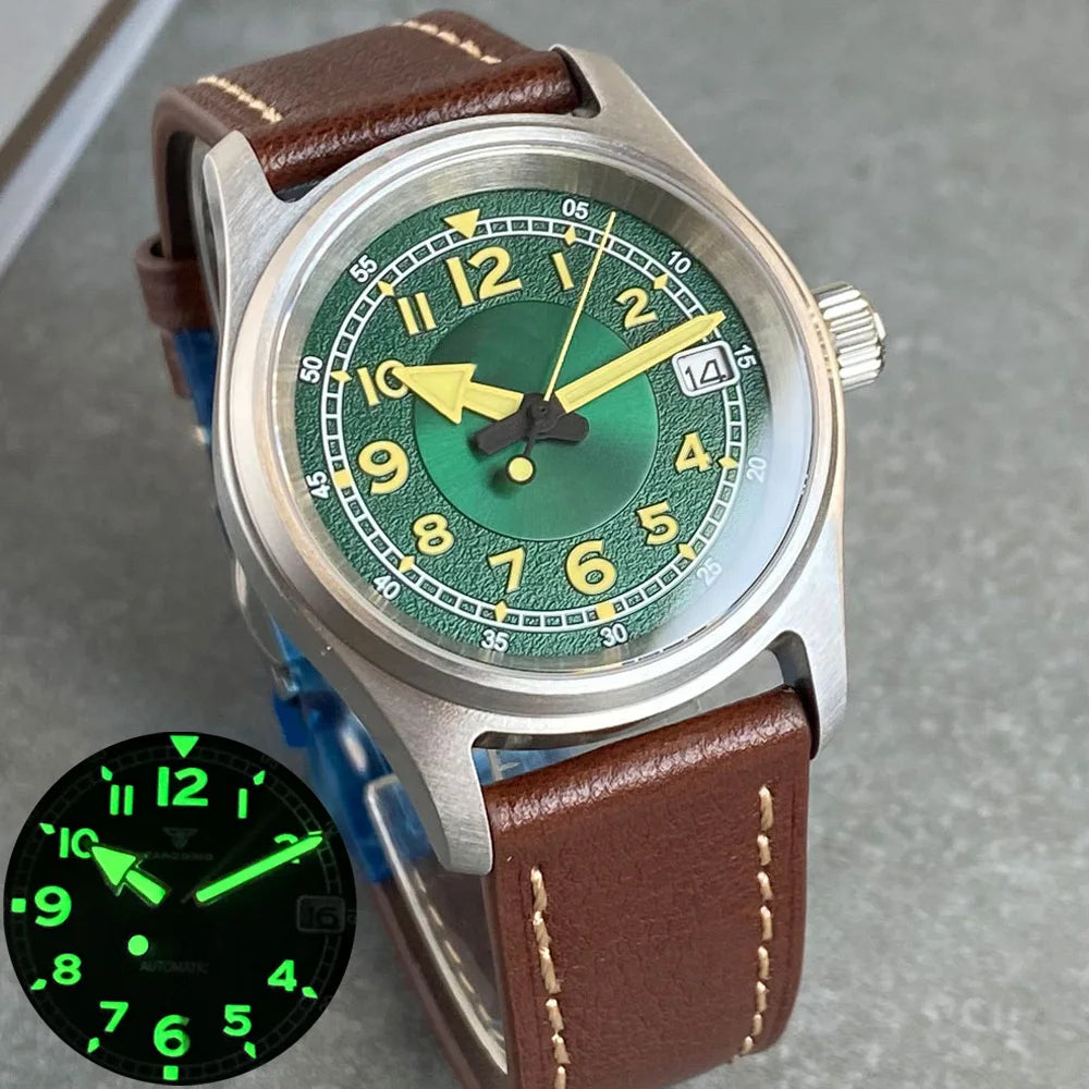 Tandorio Pilot Watch TD191 36mm Super Lume NH35 Sapphire 20Bar Green