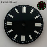 28.5mm NH35 double bar watch dial luminous grass green red dark blue yellow dial for NH35 automatic movement watch accessories can customize logo