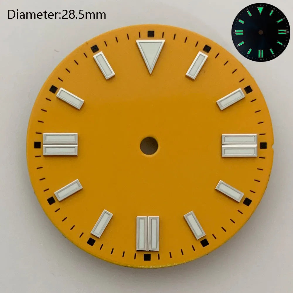 28.5mm NH35 double bar watch dial luminous grass green red dark blue yellow dial for NH35 automatic movement watch accessories can customize logo
