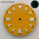 28.5mm NH35 double bar watch dial luminous grass green red dark blue yellow dial for NH35 automatic movement watch accessories can customize logo