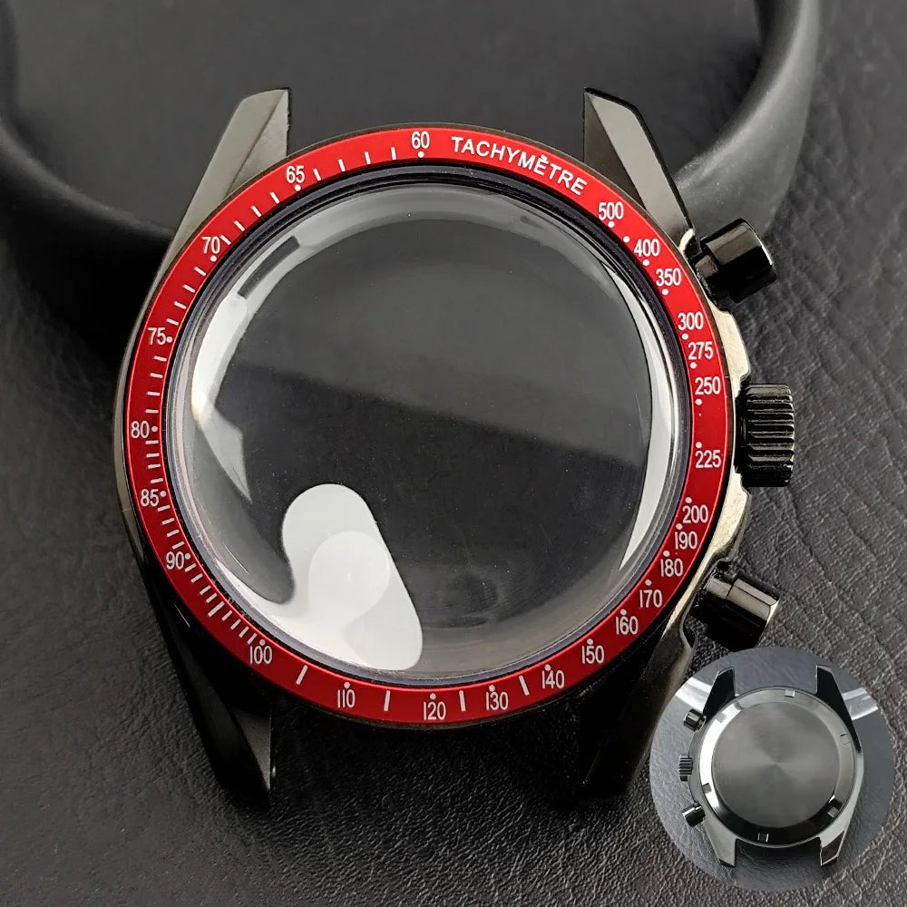 40mm Speedmaster Watch Case Stainless Steel  For VK63 VK64 Chronograph Quartz Movement Mineral Moon Foorprint Sterile Caseback