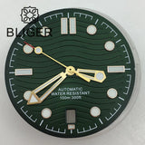 31mm seamaster Wave Watch Dial Hand Set 6 O'clock Date Window Black White Blue Green Fit NH35 Movement Luminus