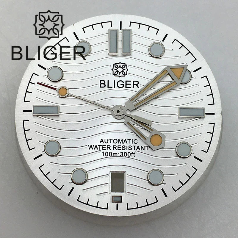 31mm seamaster Wave Watch Dial Hand Set 6 O'clock Date Window Black White Blue Green Fit NH35 Movement Luminus