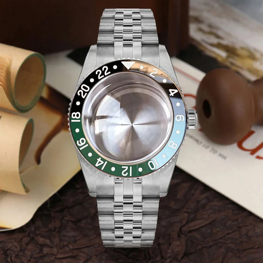 38mm Diver Watch Case GMT Case Stainless Steel Brushed 200M  Fit NH34 GMT NH35 Domed Sapphire Glass Alloy Insert 120 Click Bezel