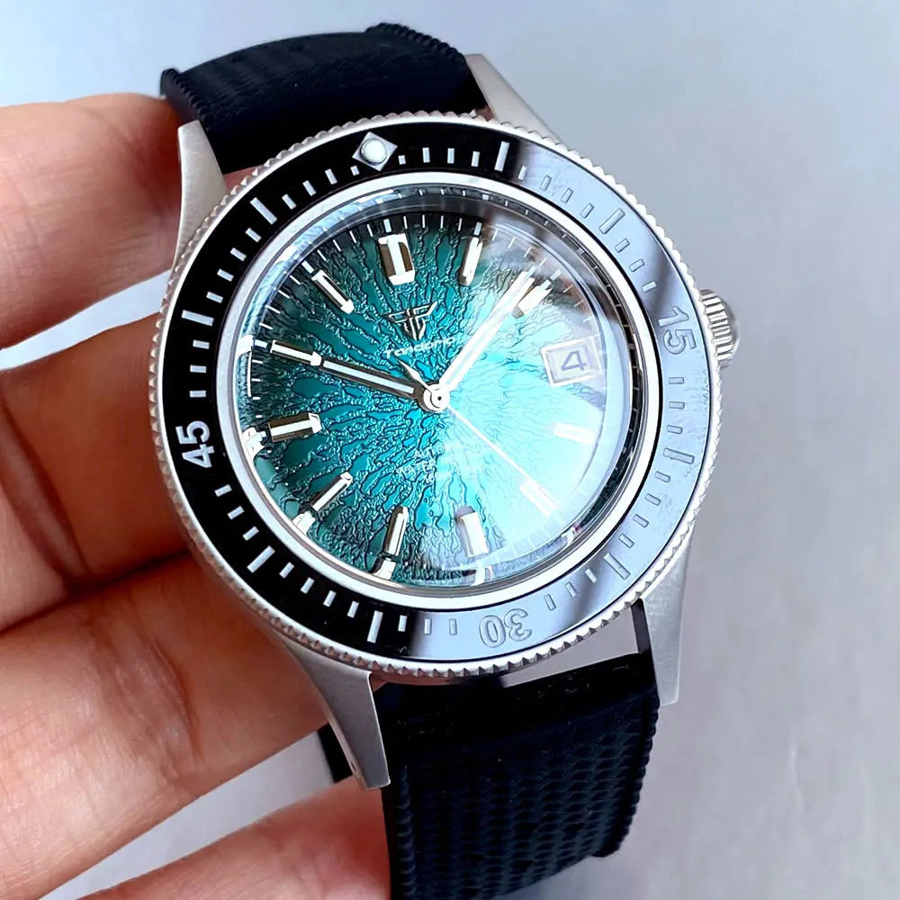 Tandorio  TD267S  Diver Watch  NH35A Domed Sapphire 200M Waterproof Sandblast Case Blue Green Orange Dial Luminous