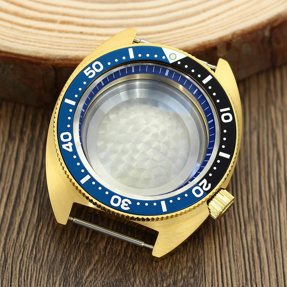 41mm Gold PVD Captain Willard Watch Case Domed Sapphire Tuna Turtle for Seiko MOD NH35 NH36 NH34 4R36 Movts Abalone Screw Crown