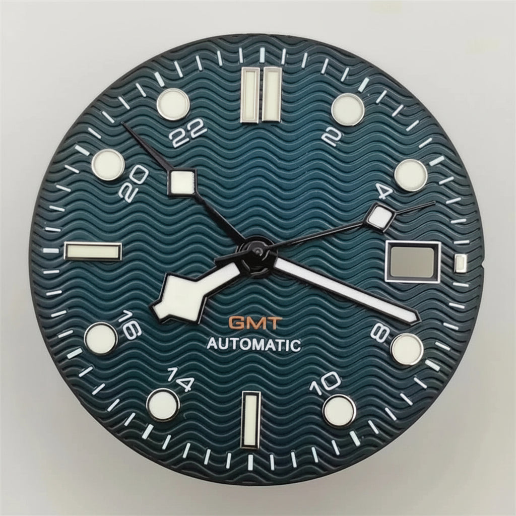31mm NH34 GMT Dial Hands black blue white color green luminous