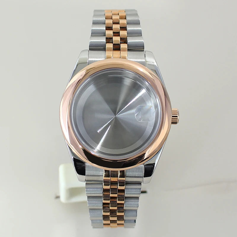 Two Tone Round Edge Watch Case 39mm 36mm Sapphire Crystal Glass For Seiko NH35 NH36 NH38 NH34 Miyota 8215 Movement Presidential Bracelet
