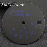 Black NH35 28.5mm Watch Dial Who Cares  With Lightning Second Hands For NH35 4R35 Movement Who Cares Lt's Already Late Replace Watch Dial