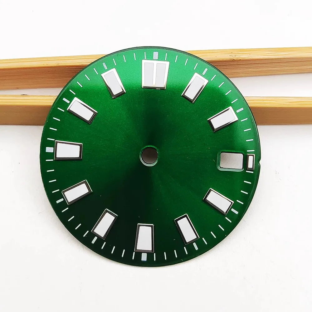 28.5mm Green Watch Dial  Sterile Surface Sun Pattern Watch Faces with Single Calendar Date Repair Accessories for NH35 Movement