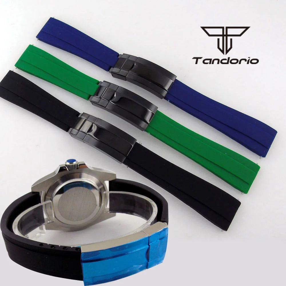 20mm Width Black/Blue/Green Silicone Rubber Strap Watchbands Black/Rose Gold Buckle Watch Spare Parts Accessories