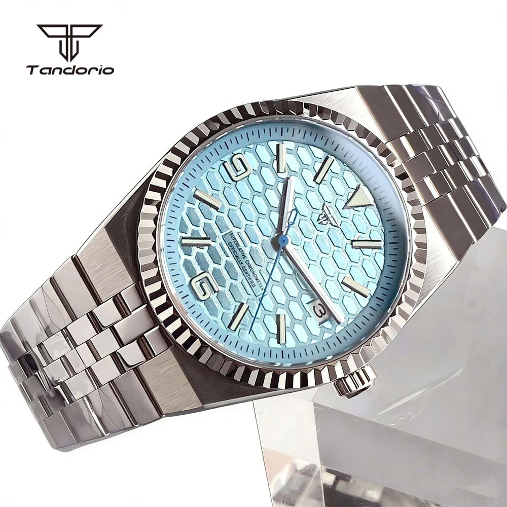 41mm Land-Dweller Style Watch Tandorio TD305k Date Sapphire Sterile Glass Back 5ATM