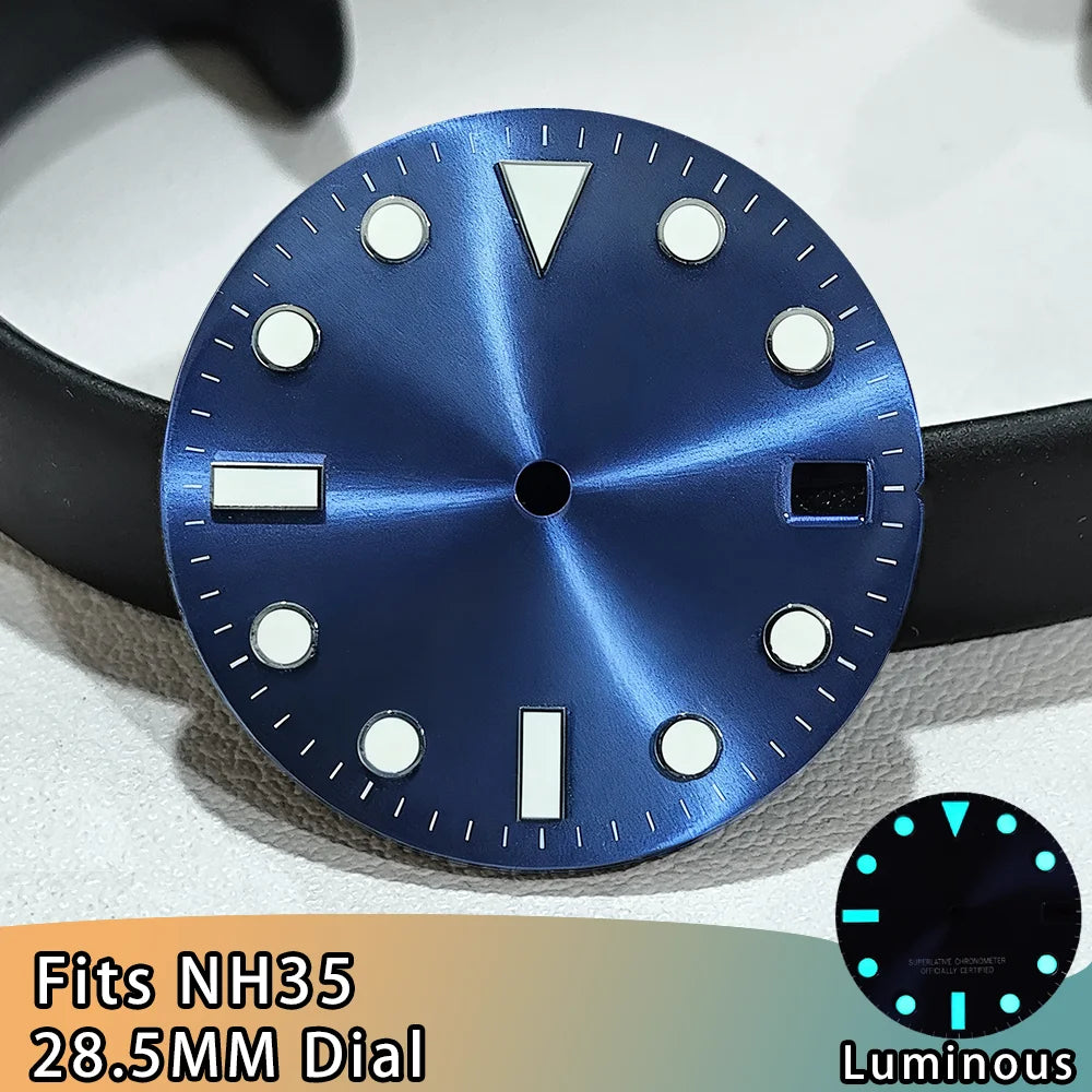 NH35 Dial Watch NH35 SUB Dials 28.5mm Dials Blue Luminous Single Calendar Multi-color Watches Replacement Accessories NH34 Dials