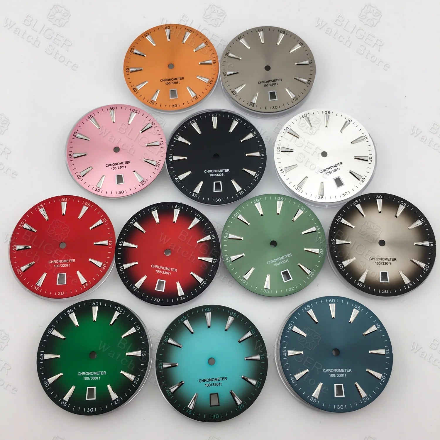 33mm AT Style Watch Dial Wristwatch Parts Sunburst Gradient Black Ocean Blue Red Dial Luminous Fits NH35 Movement 6 o'clock