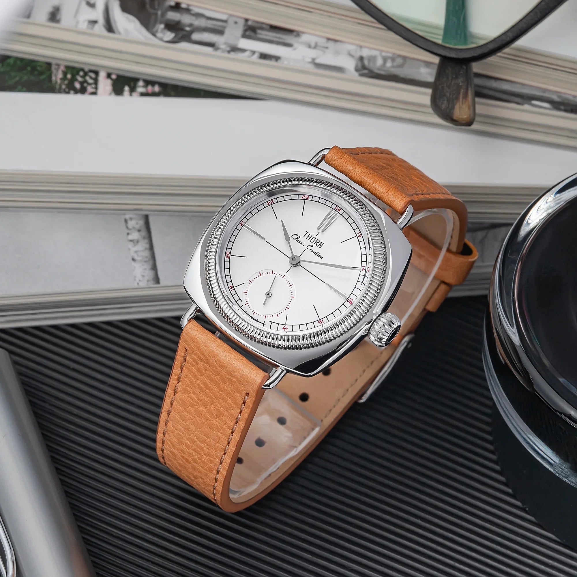 THORN T017 Square pillow-shaped 36mm Pilot couple wristwatch VD78 THORN T017 Square pillow-shaped 36mm Pilot couple wristwatch VD78