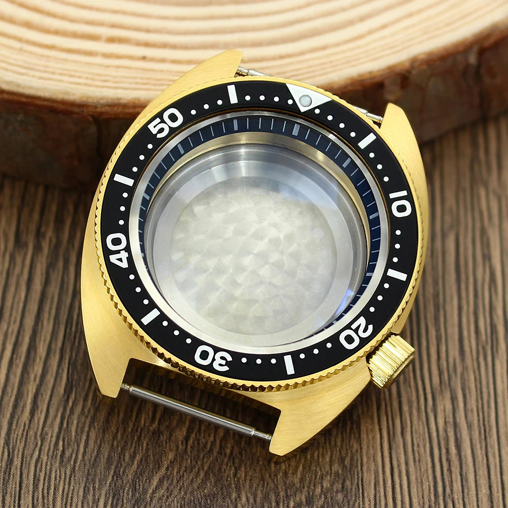 41mm Gold PVD Captain Willard Watch Case Domed Sapphire Tuna Turtle for Seiko MOD NH35 NH36 NH34 4R36 Movts Abalone Screw Crown