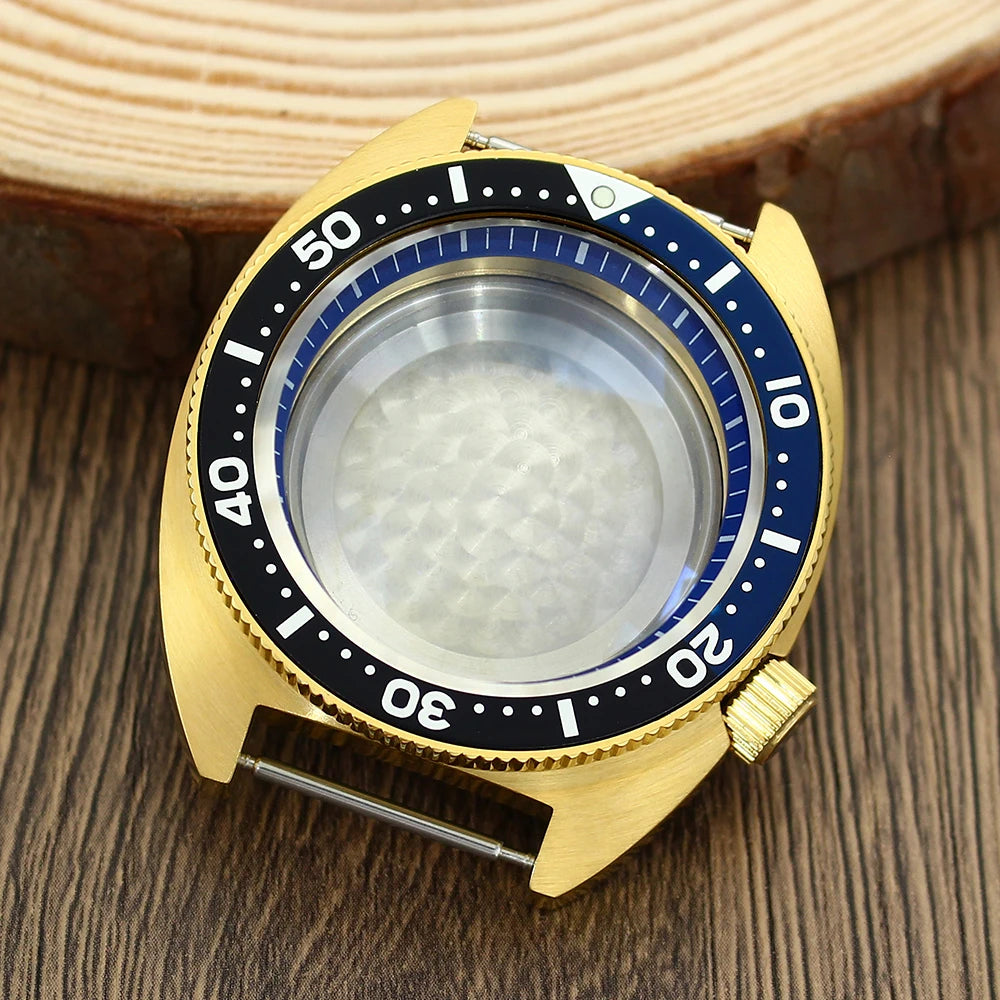 41mm Gold PVD Captain Willard Watch Case Domed Sapphire Tuna Turtle for Seiko MOD NH35 NH36 NH34 4R36 Movts Abalone Screw Crown