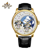 Double Flying Tourbillon Watch World Map AESOP 7116 42mm Skeleton Luxury Waterproof Wristwatches Sapphire