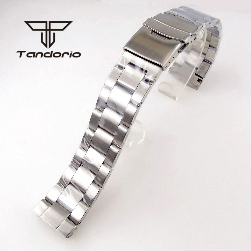 New Curved End Stainless Steel Watch Bracelet Folding Clasp Fit for Tandorio 62mas Wristwatch