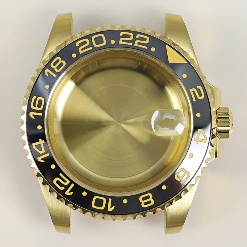 40MM PVD Gold Submariner Watch Case  GMT Yacht Master Polish Strap Sapphire Glass For NH35 NH36 NH34 NH38 Miyota 8215 Eta 2824 GMT SUB Yacht 20ATM waterproof