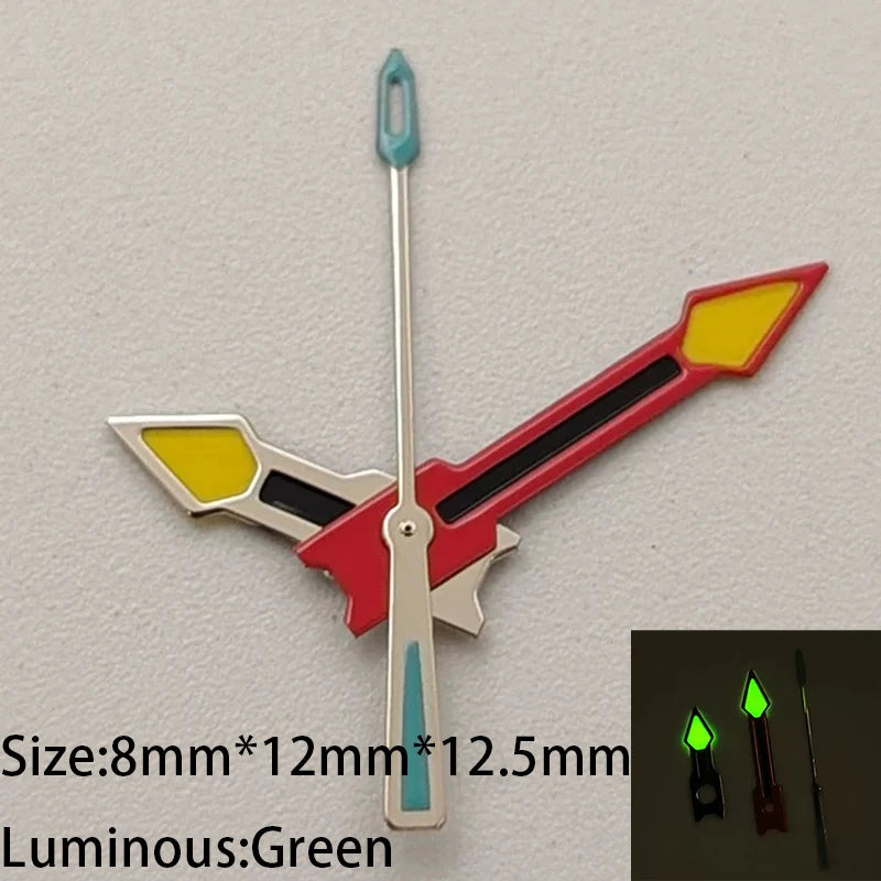 High Quality Modified Green Luminous Red-Yellow 8mm*12mm*12.5mm Watch Hands Watch Accessories for NH35/NH36/4R/7S Movement